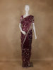 Wine Floral Sequins Embroidered Organza Saree - Diadem