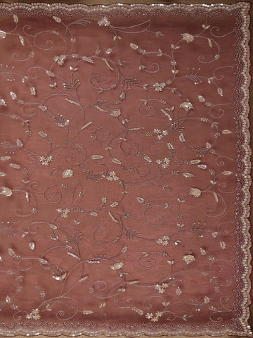 Wine Floral Sequins Embroidered Organza Saree - Diadem