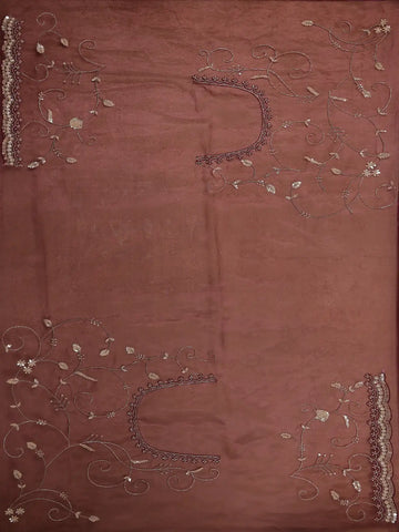 Wine Floral Sequins Embroidered Organza Saree - Diadem
