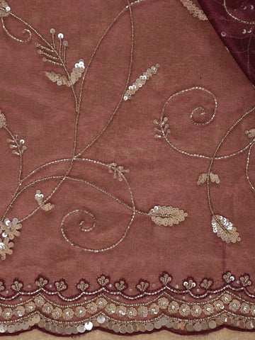 Wine Floral Sequins Embroidered Organza Saree - Diadem