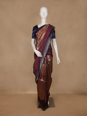 Wine Geometric Design Semi Tussar Silk Saree - Diadem