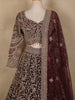 Wine Maroon Floral Embroidery Design Net Lehenga - Diadem