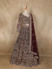 Wine Maroon Floral Embroidery Design Net Lehenga - Diadem