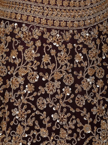 Wine Maroon Floral Embroidery Design Net Lehenga - Diadem