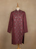 Wine Mirror Work Embroidered Cotton Kurta For Men - Diadem