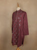 Wine Mirror Work Embroidered Cotton Kurta For Men - Diadem