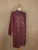 Wine Mirror Work Embroidered Cotton Kurta For Men - Diadem