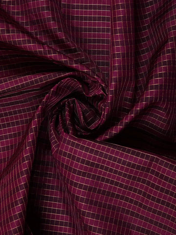 Wine Purple Checked Woven Pure Kanchipuram Silk Saree - Diadem