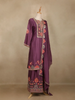 Wine Purple Floral Design Georgette Palazzo Salwar Suit - Diadem