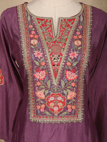 Wine Purple Floral Design Georgette Palazzo Salwar Suit - Diadem