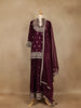 Wine Purple Floral Embroidered Georgette Palazzo Suit With Dupatta - Diadem