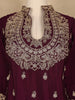 Wine Purple Floral Embroidered Georgette Palazzo Suit With Dupatta - Diadem