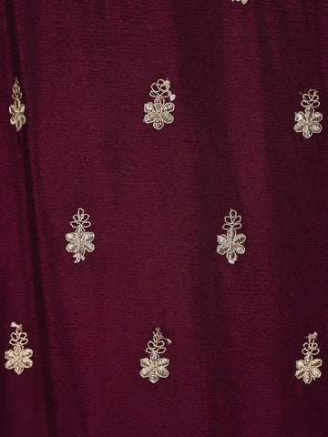 Wine Purple Floral Embroidered Georgette Palazzo Suit With Dupatta - Diadem