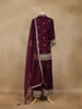 Wine Purple Floral Embroidered Georgette Palazzo Suit With Dupatta - Diadem