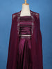 Wine Purple Floral Sequins Design Satin Skirt Top - Diadem