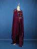 Wine Purple Floral Sequins Design Satin Skirt Top - Diadem