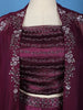 Wine Purple Floral Sequins Design Satin Skirt Top - Diadem