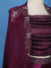 Wine Purple Floral Sequins Design Satin Skirt Top - Diadem