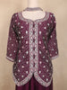 Wine Purple Floral Thread Embroidered Semi Silk Palazzo Suit with Dupatta