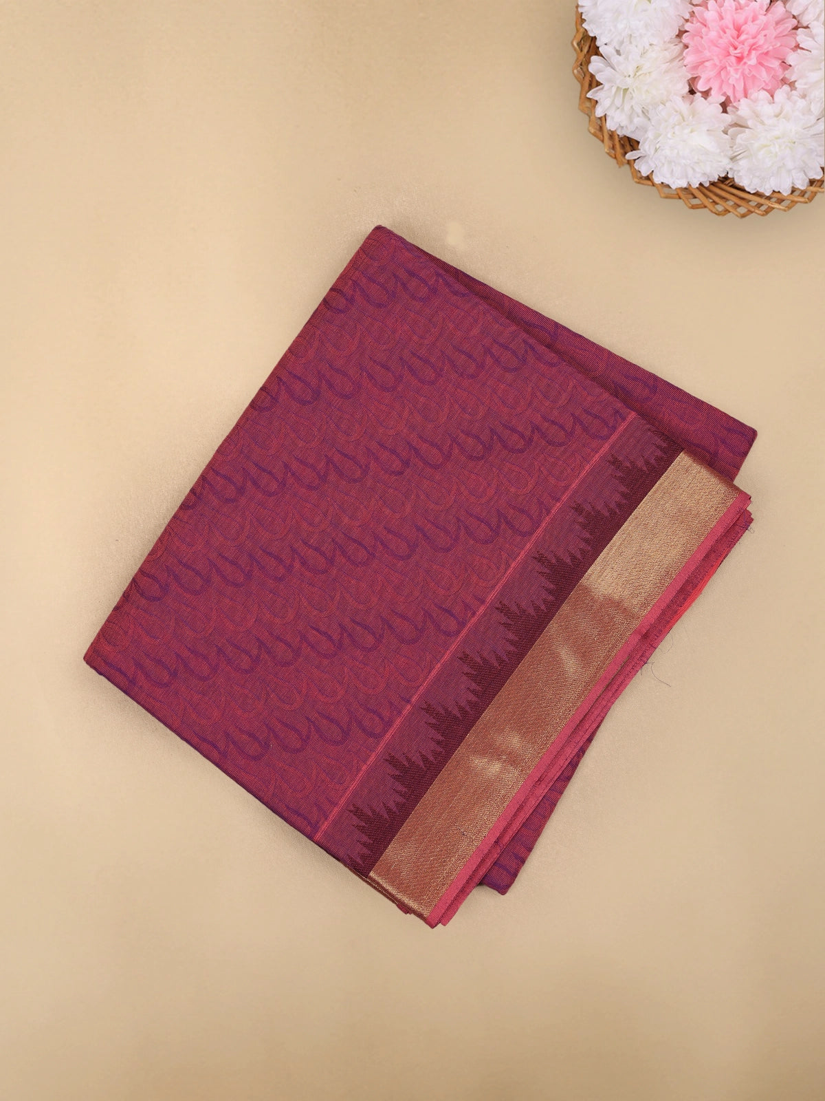 Wine Purple Wave Woven Design Cotton Saree