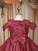 Wine Rose Layered Design Organza Party Frock With Bow Detailing