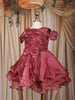 Wine Rose Layered Design Organza Party Frock With Bow Detailing