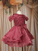 Wine Rose Layered Design Organza Party Frock With Bow Detailing