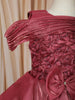 Wine Rose Layered Design Organza Party Frock With Bow Detailing