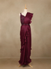 Wine Sequin Georgette Ready To Wear Saree with Designer Blouse - Diadem