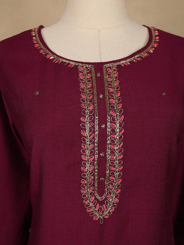 Wine Solid Design Salwar Suit With Banarasi Dupatta - Diadem