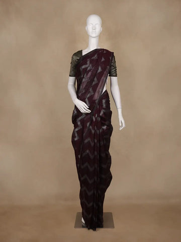 Wine Zigzag Woven Kota Cotton Saree - Diadem