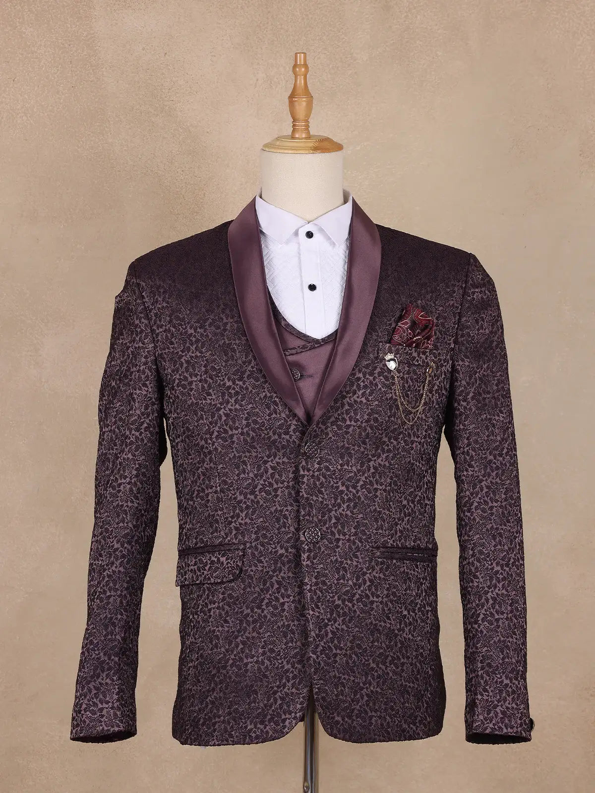 Wine Floral Designed Men's Suit for Reception - Diadem