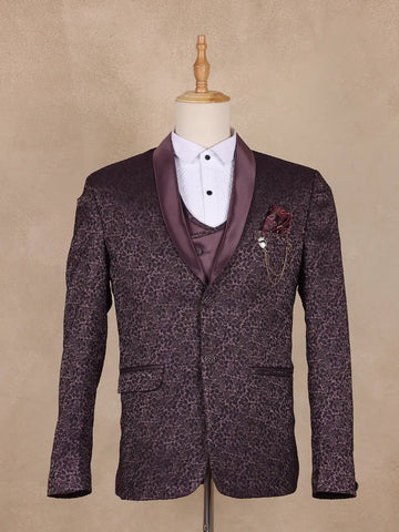 Wine Floral Designed Men's Suit for Reception - Diadem