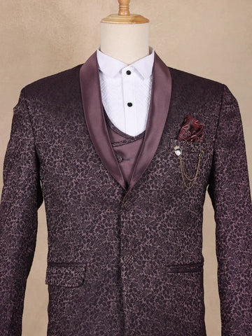 Wine Floral Designed Men's Suit for Reception - Diadem