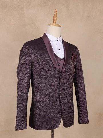Wine Floral Designed Men's Suit for Reception - Diadem