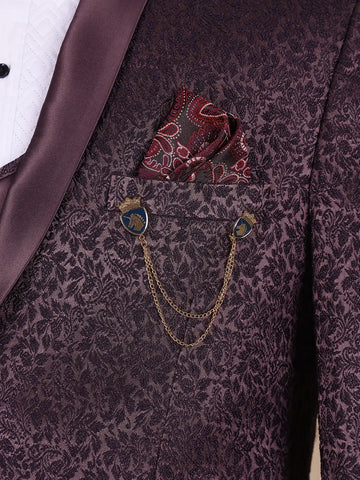 Wine Floral Designed Men's Suit for Reception - Diadem