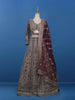 Wine Floral Embroidered Net Lehenga for Bridesmaids - Diadem
