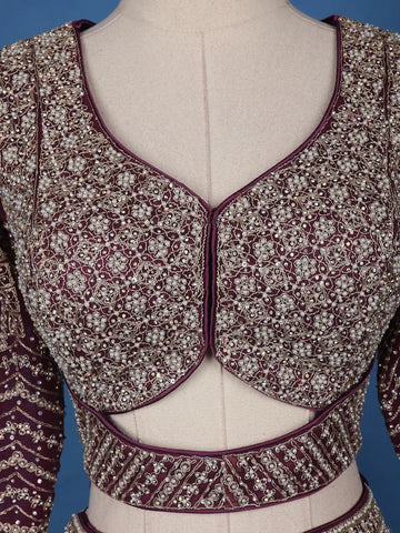 Wine Floral Embroidered Net Lehenga for Bridesmaids - Diadem