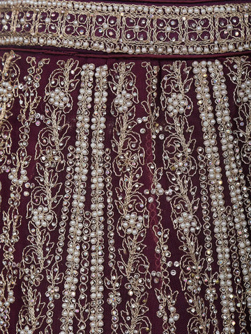 Wine Floral Embroidered Net Lehenga for Bridesmaids - Diadem