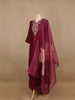 Wine Floral Embroidered Raw Silk Straight Cut Salwar Suit - Diadem