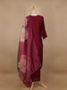 Wine Floral Embroidered Raw Silk Straight Cut Salwar Suit - Diadem