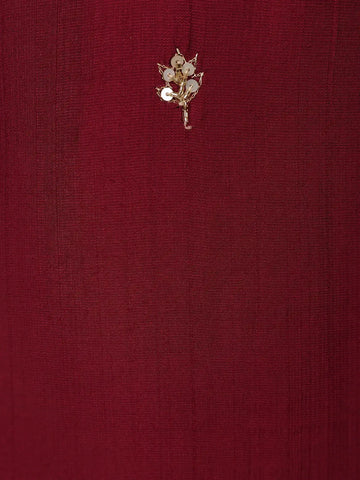 Wine Floral Embroidered Raw Silk Straight Cut Salwar Suit - Diadem