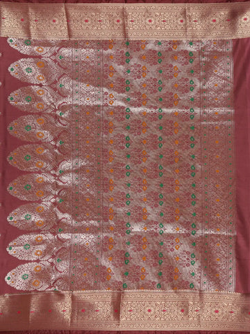 Wine Maroon Floral Butta Woven Pure Kanchipuram Silk Saree - Diadem