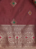 Wine Maroon Floral Butta Woven Pure Kanchipuram Silk Saree - Diadem