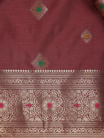 Wine Maroon Floral Butta Woven Pure Kanchipuram Silk Saree - Diadem