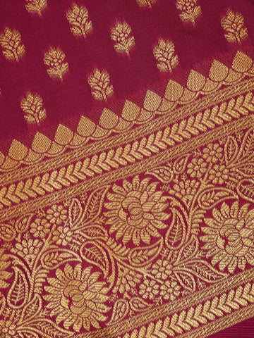 Wine Maroon Floral Design Silk Saree - Diadem