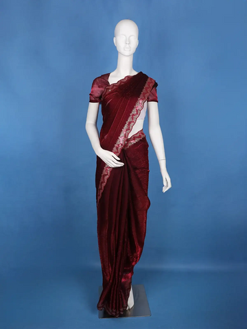 Wine Maroon Sequin Embellishment Organza Saree - Diadem