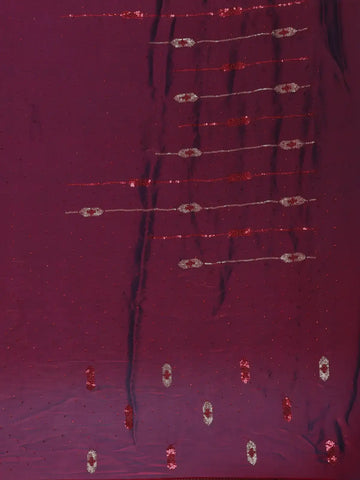 Wine Maroon Sequin Embellishment Organza Saree - Diadem