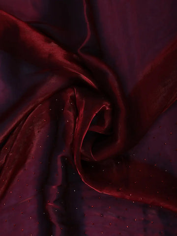 Wine Maroon Sequin Embellishment Organza Saree - Diadem