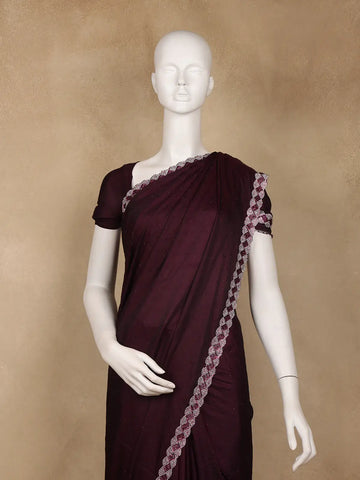 Wine Maroon Sequins Design Satin Saree - Diadem